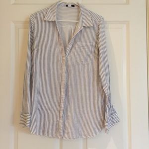 Oversized stripped button up